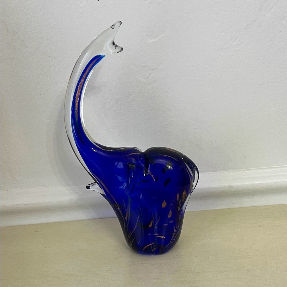 Elegant Blue Glass Elephant Figurine